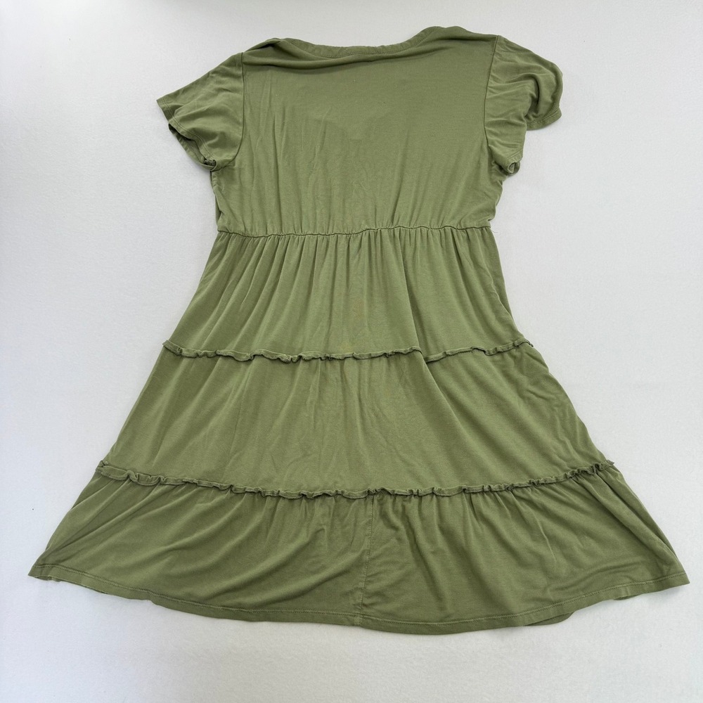 Lucky Brand Womens Tiered Mini Dress Olive Green V-Neck Flutter Sleeve Large - Picture 2 of 10